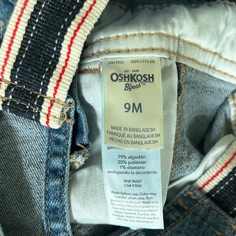Oshkosh denim overalls bibs stripe straps Jean classic Y2K style pockets 9 mo